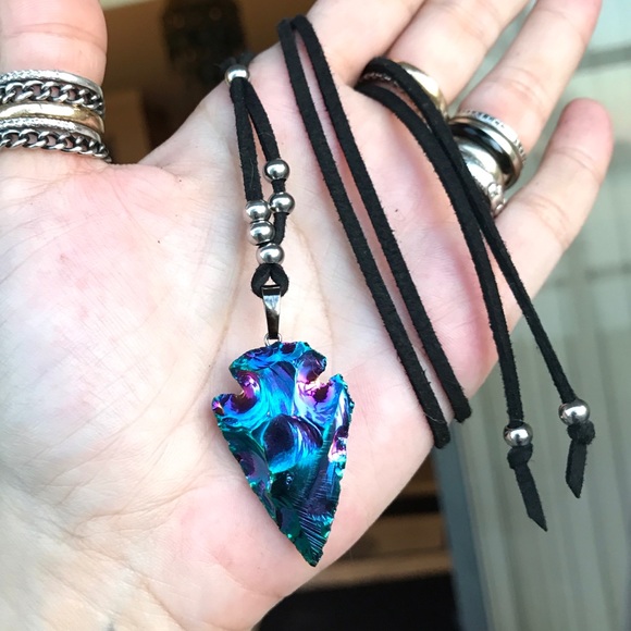 Silverskylight Jewelry - Boho Reversible blue purple titanium agate arrow
